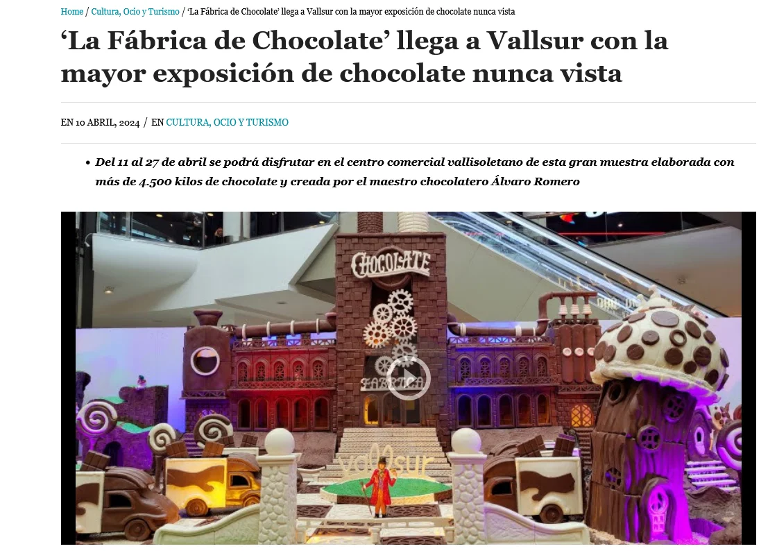Del 11 al 27 de abril se podrá disfrutar en el centro comercial vallisoletano de esta gran muestra elaborada con más de 4.500 kilos de chocolate y creada por el maestro chocolatero Álvaro Romero
